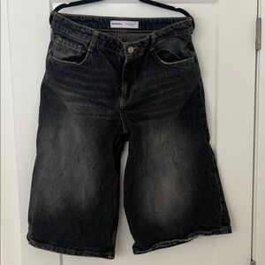 Bershka Y2K Denim Black Grunge Wash Jorts